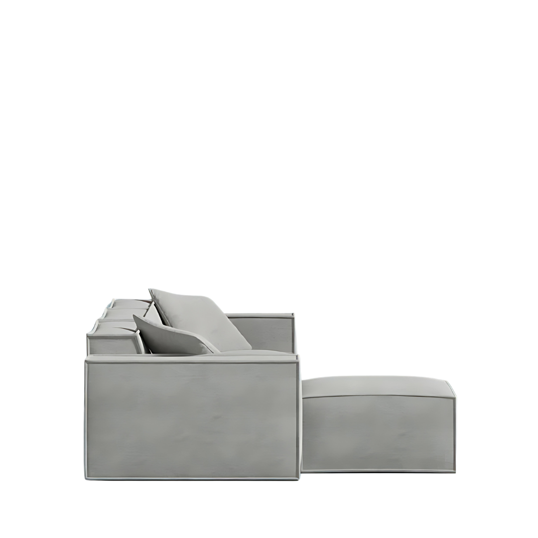 Mod Sectional in sleek, modern design with comfy armrest pillows and vegan fabric.