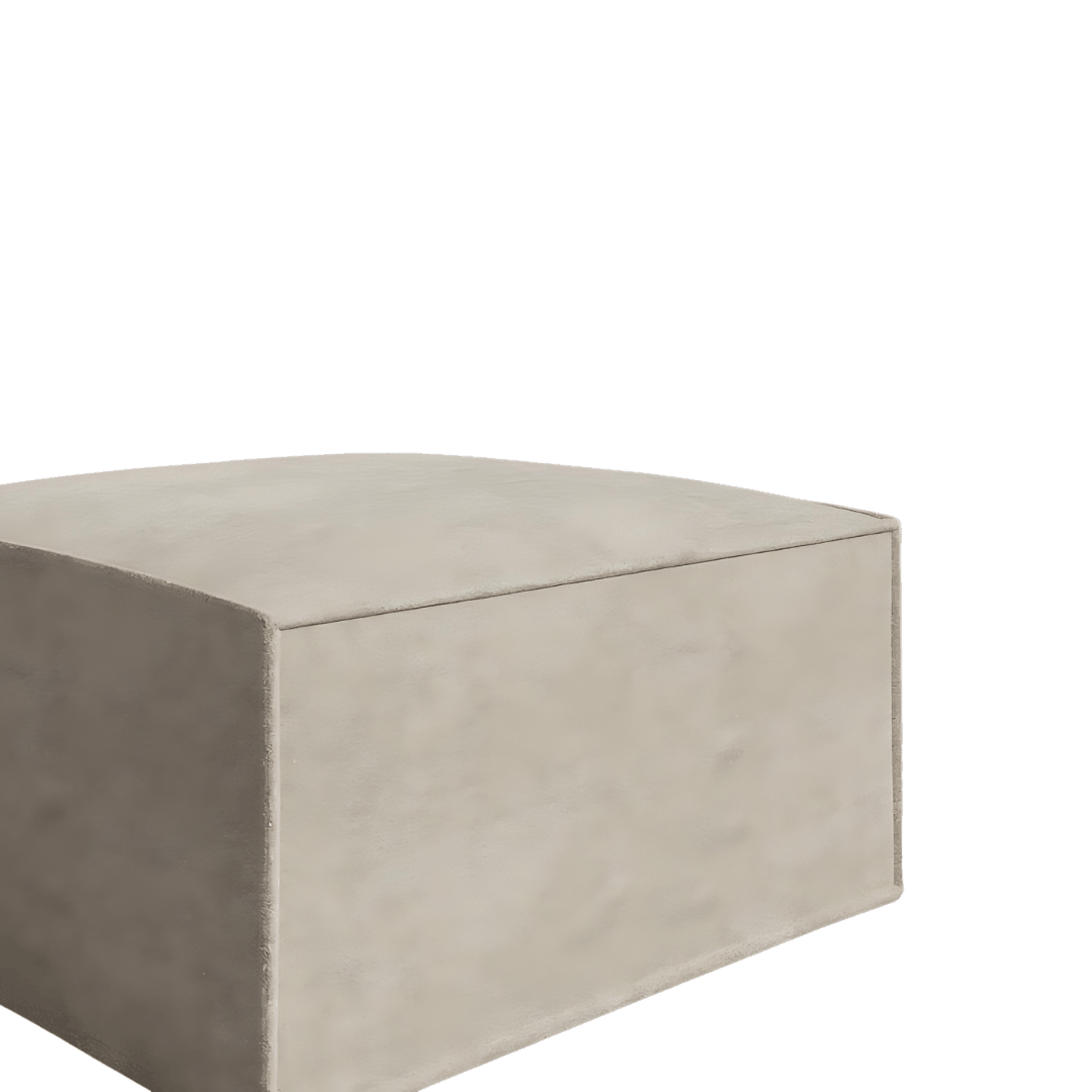 Modern beige Mod Ottoman with sleek, low-profile design and plush cushion.