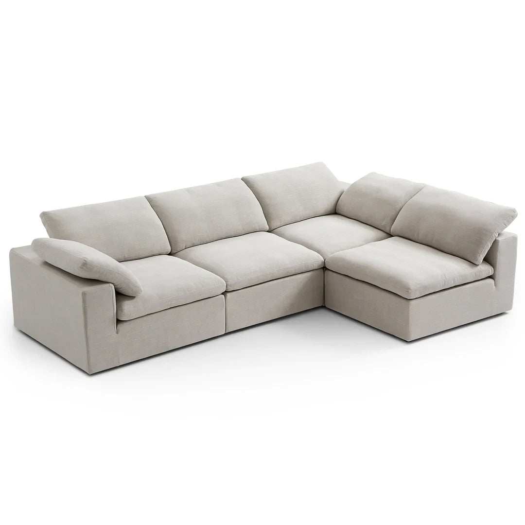 Cloud Sectional Dune with modular design and vegan smart foam technology, featuring soft cotton-linen fabric.