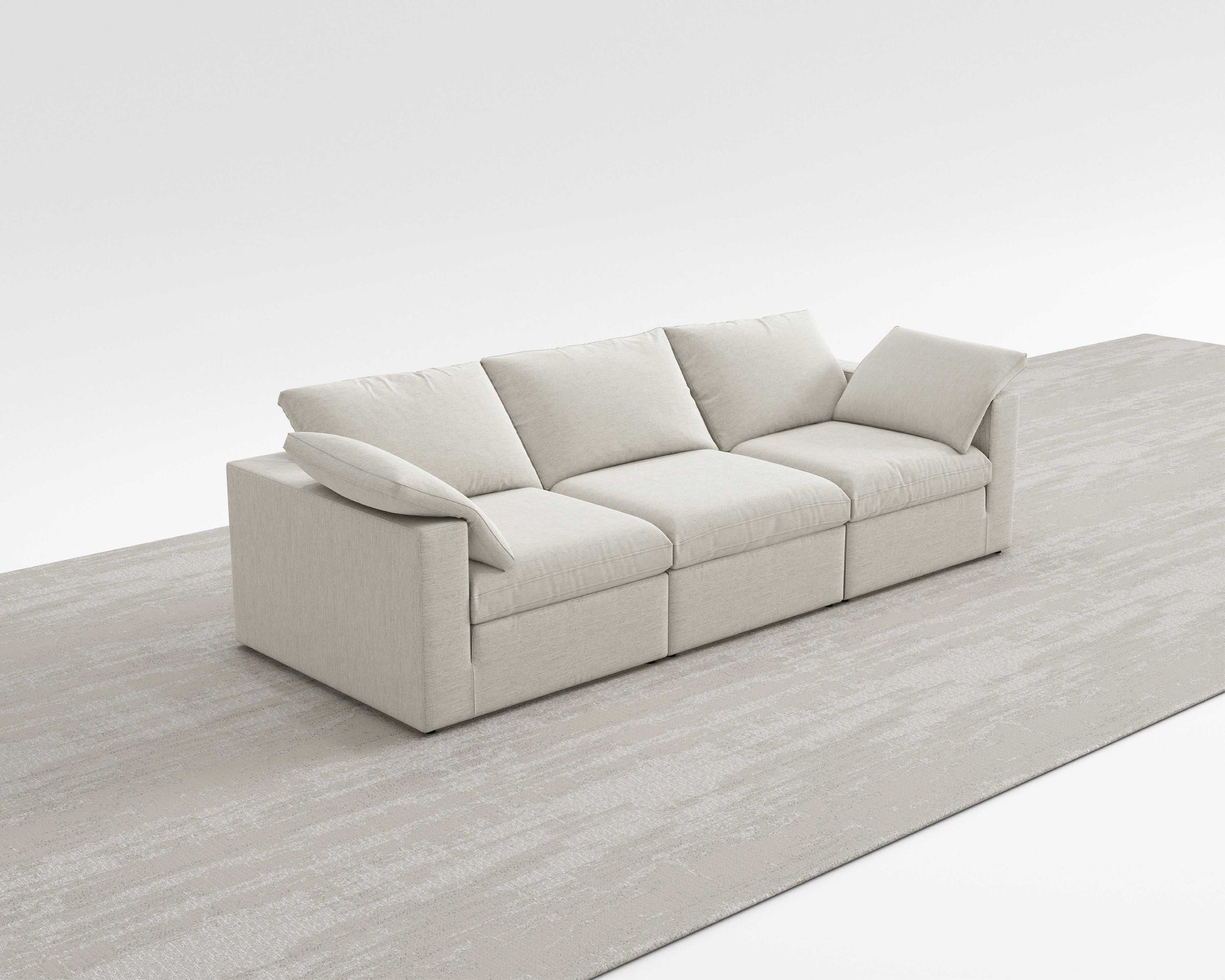 Cloud Sofa with modular design in soft, breathable cotton-linen fabric.