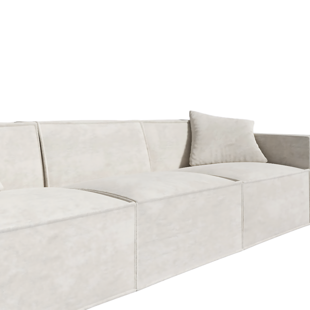 Sleek and modern vegan Mod Sofa with comfy armrest pillows.