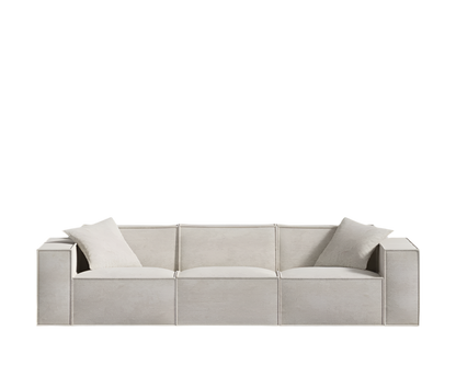 MOD Sofa in vegan fabric with comfy armrest pillows and low-profile design.