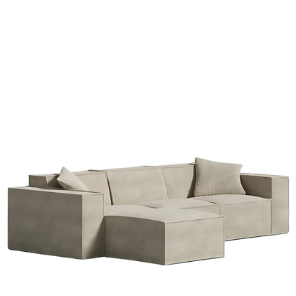 MOD SECTIONAL Sand in vegan fabric with sleek design and comfy armrest pillows.