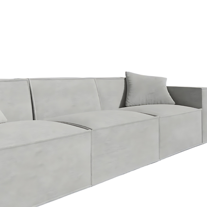 Minimalist MOD SOFA in vegan fabric with comfortable pillows and durable design.