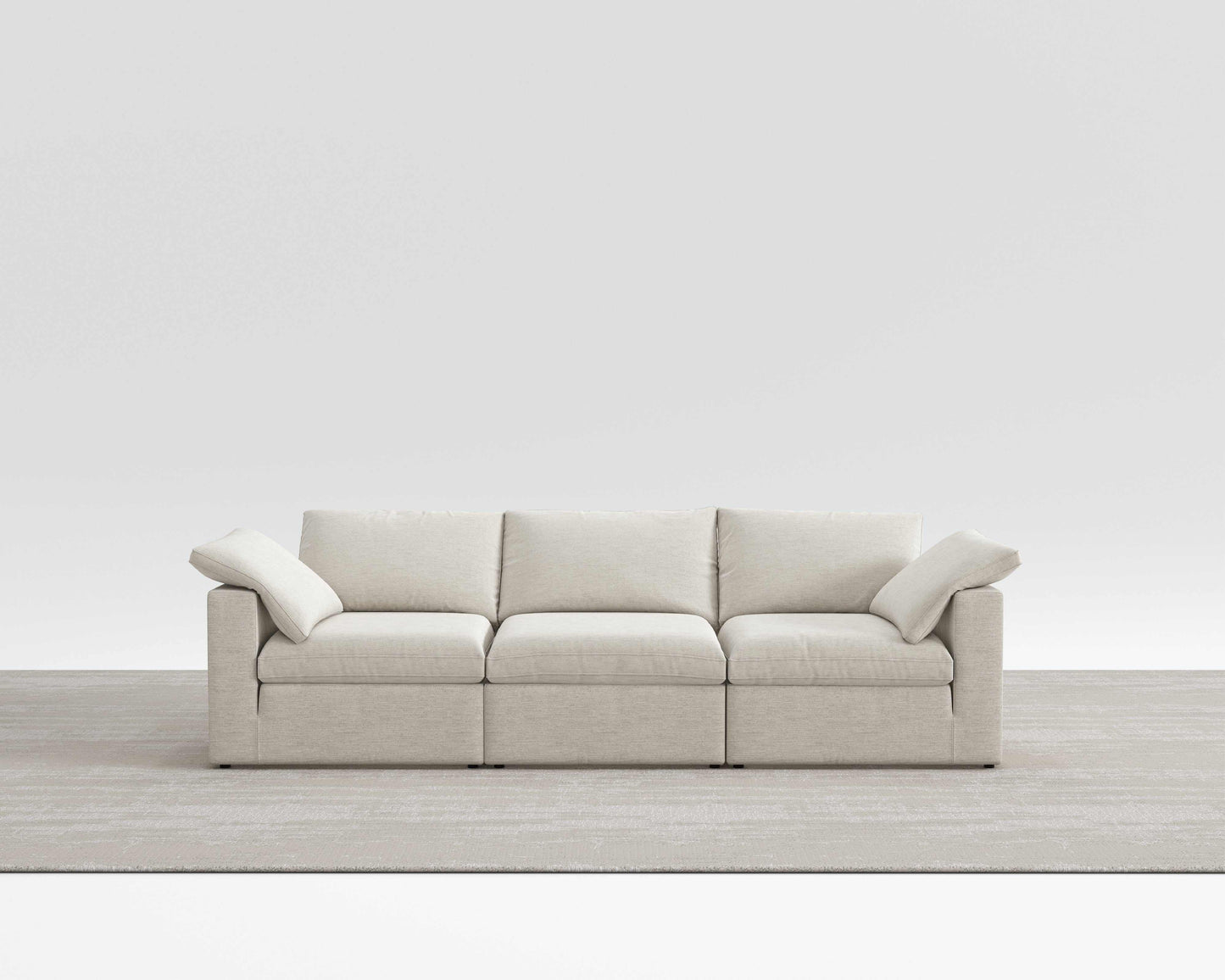 Cloud Sofa with modular design and breathable cotton-linen fabric.