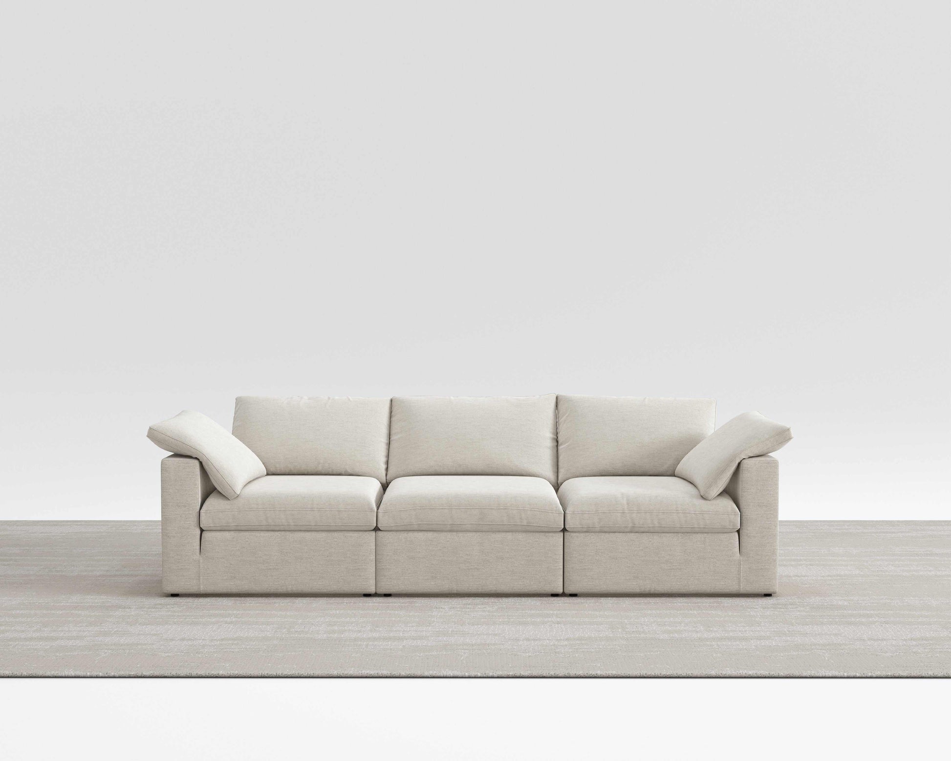 Cloud Sofa with modular design and breathable cotton-linen fabric.