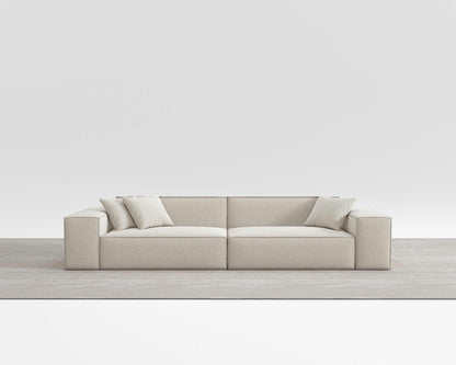 BLISS SOFA in minimalist design with vegan performance weave and included pillows.