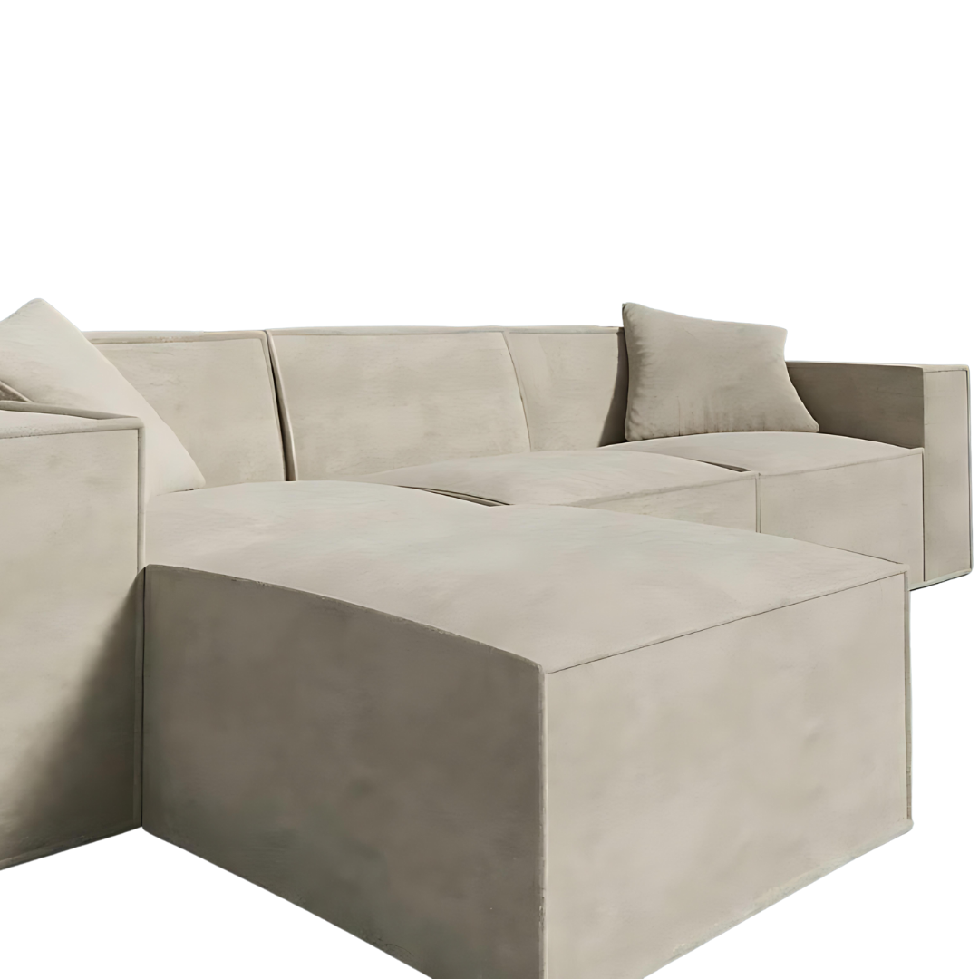 MOD SECTIONAL in sand color with sleek design and vegan fabric.