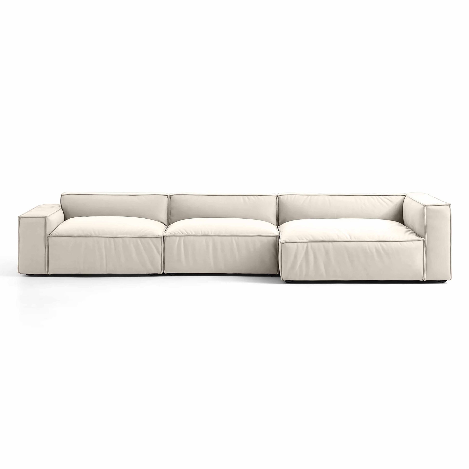 Mod Sectional sofa with modular design and tofu block seats in calming color palette.
