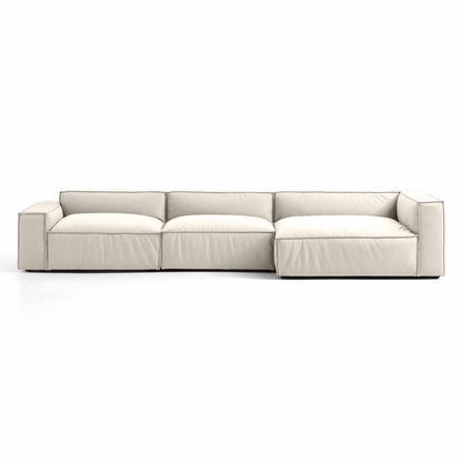 Mod Sectional sofa with modular design and tofu block seats in calming color palette.