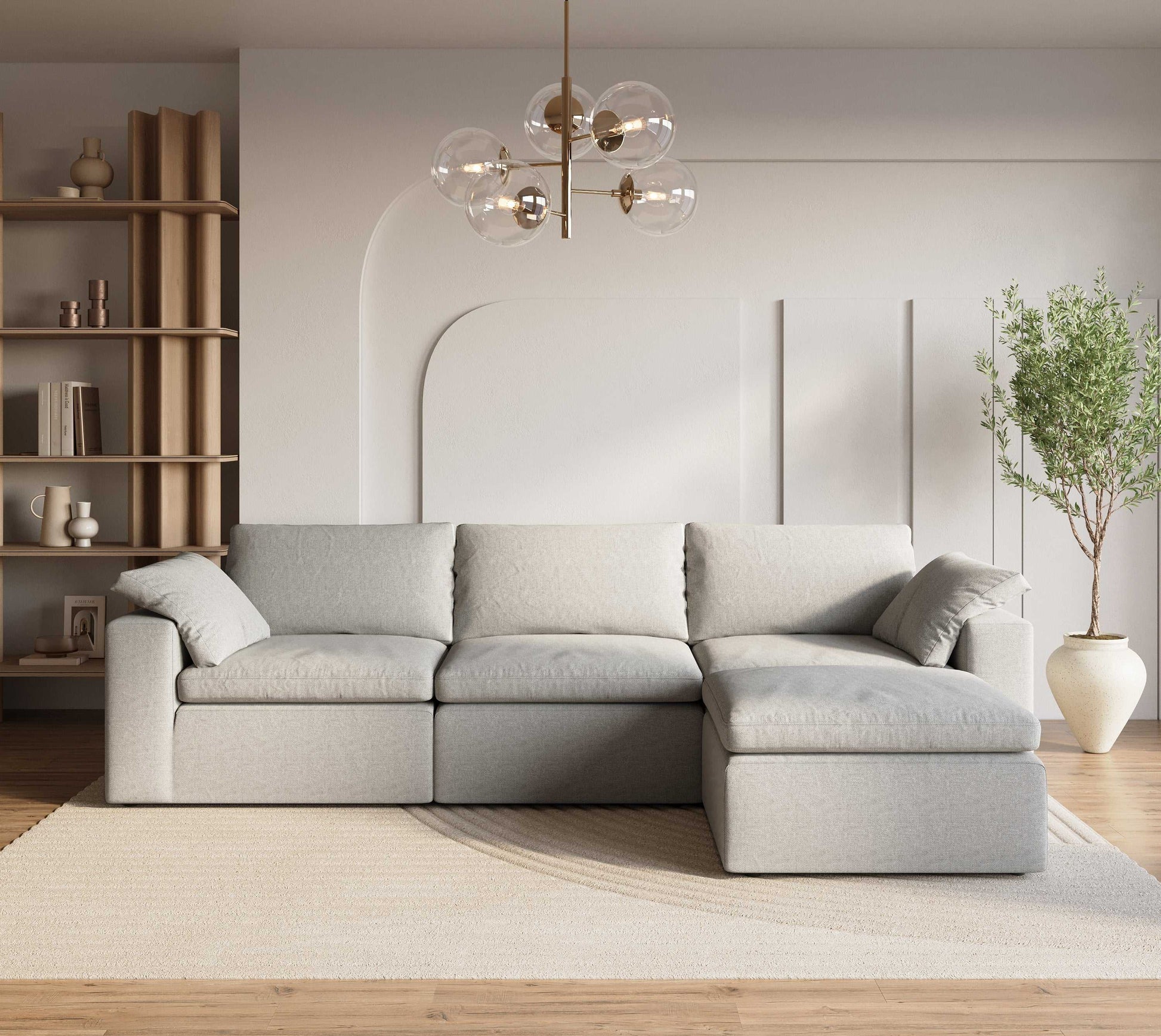 Cloud Sectional Dune in modern living room, showcasing modular design and soft cotton-linen fabric for customizable comfort.