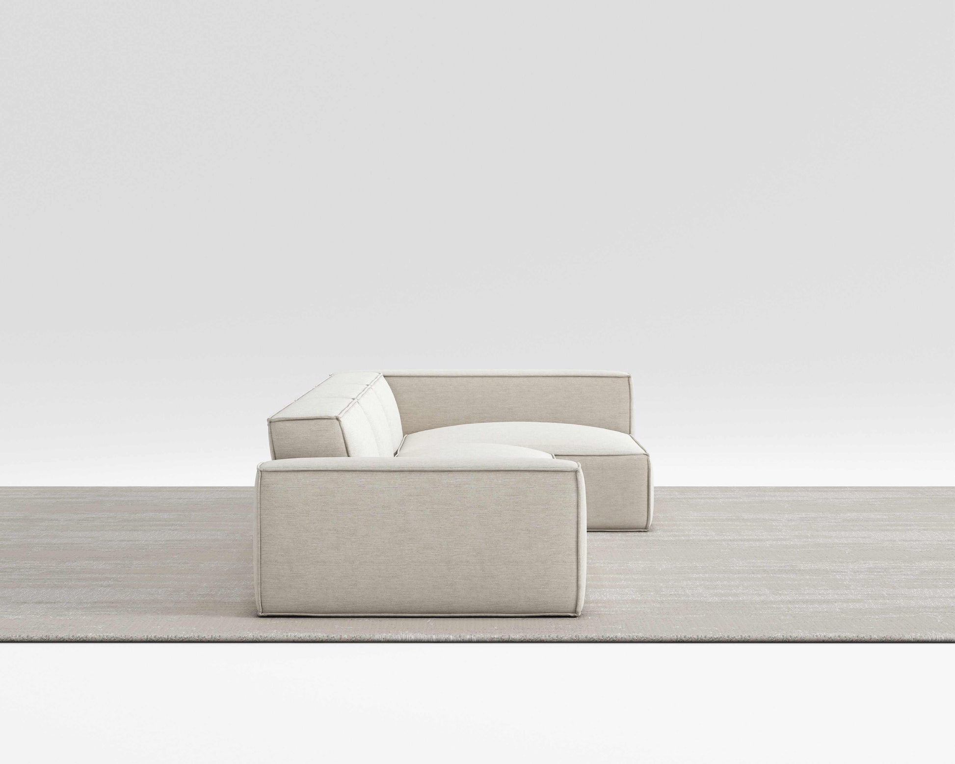 Modular Nest Sofa with tofu block design and Vegan Smart Foam in neutral color.