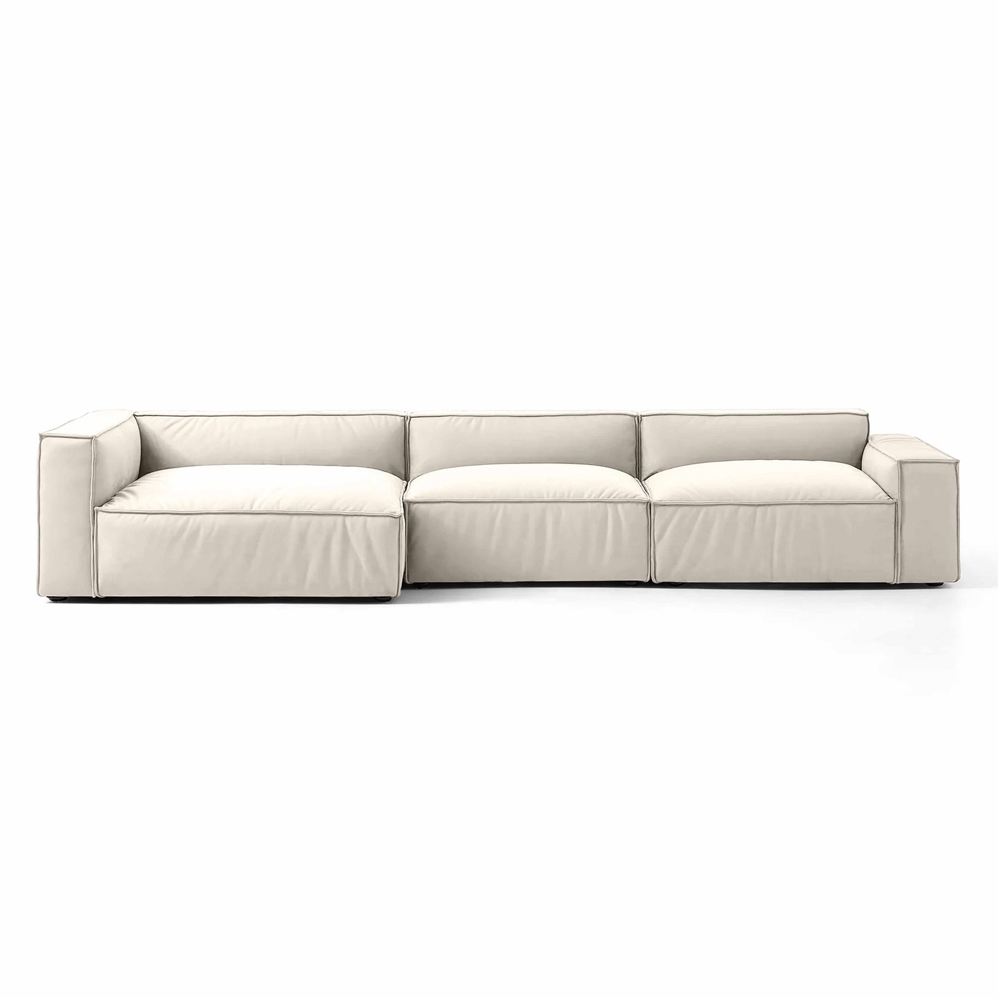 Mod Sectional in tofu block design with vegan smart foam, customizable comfort seating.