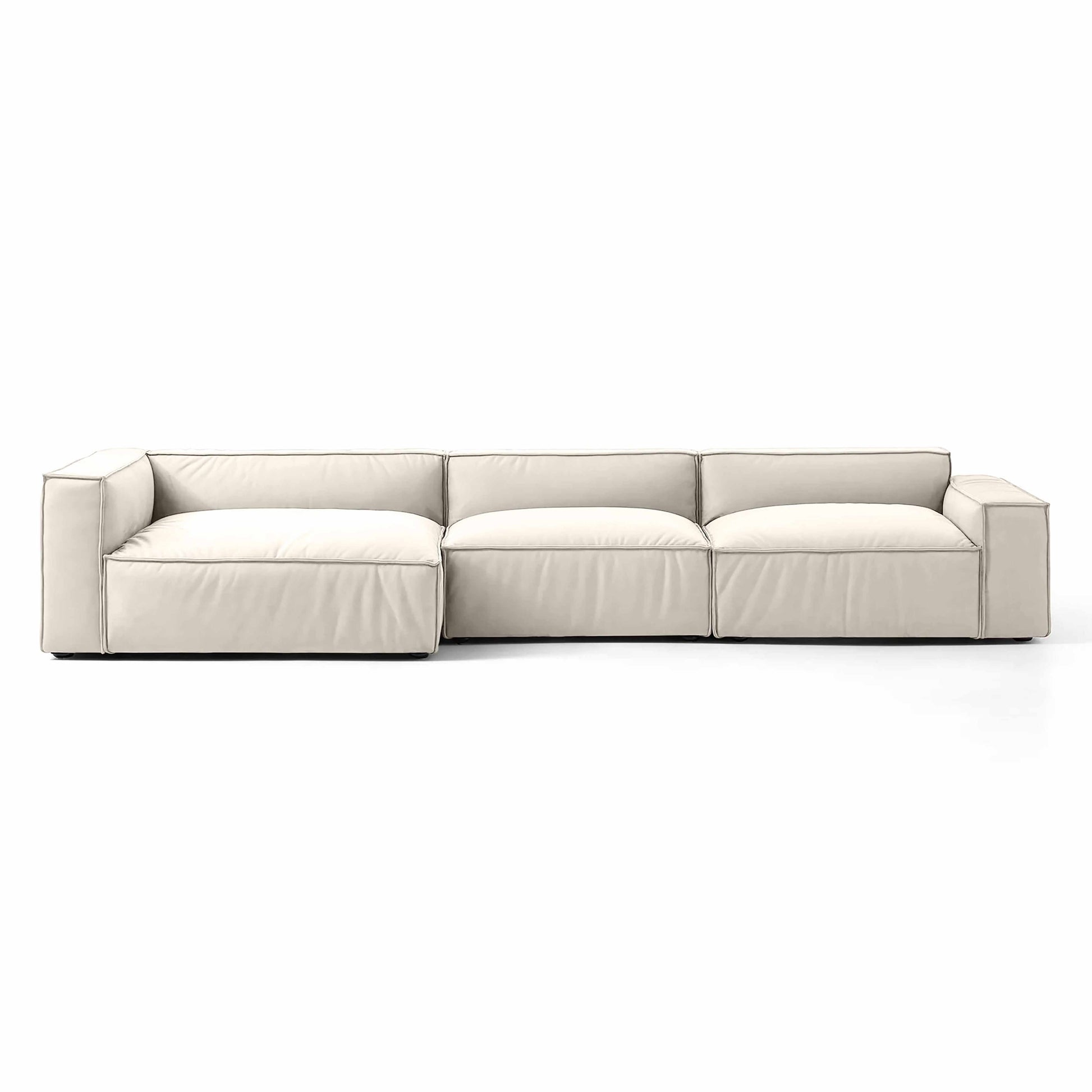 Mod Sectional in tofu block design with vegan smart foam, customizable comfort seating.