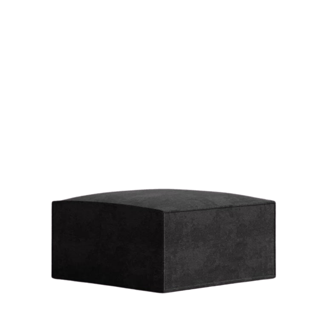 Sleek black Mod Ottoman with vegan fabric and plush cushion.