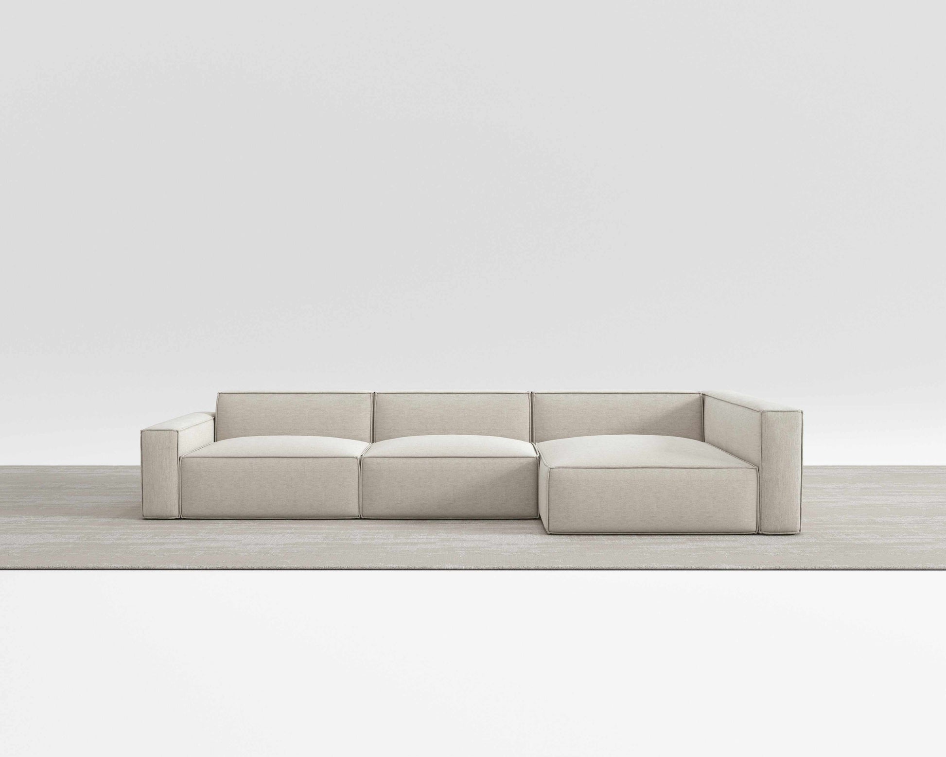 Mod Sectional sofa with modular tofu block design and Vegan Smart Foam.