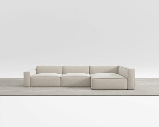Mod Sectional sofa with modular tofu block design and Vegan Smart Foam.