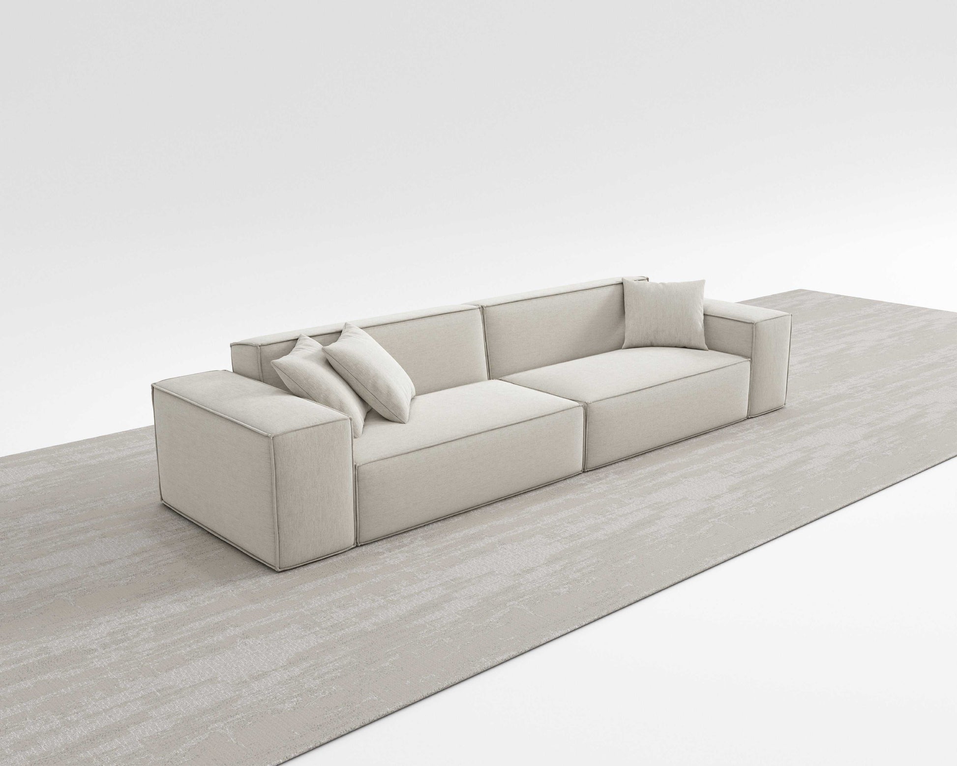 BLISS SOFA with minimalist design, vegan performance weave, and included pillows.