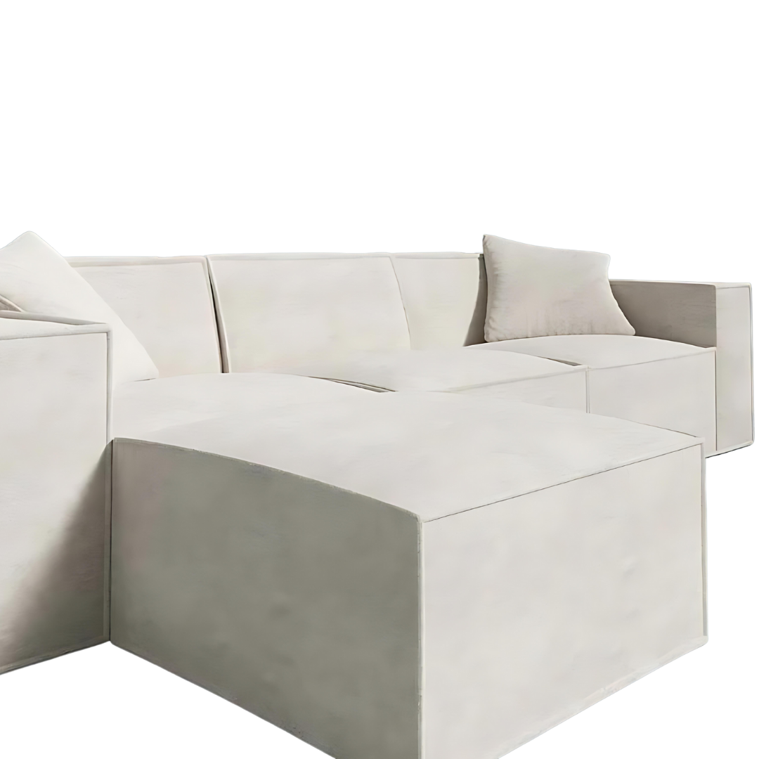Mod Sectional with vegan fabric and armrest pillows in sleek, modern design.