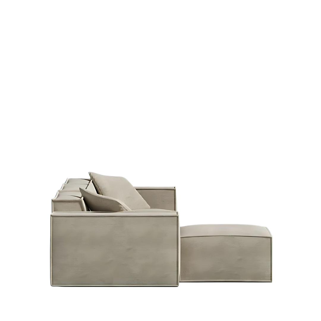MOD SECTIONAL in sand color with sleek design and comfy armrest pillows.
